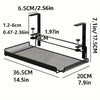 Measurement chart of a black tray with dimensions labeled in centimeters and inches.