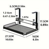 Measurement chart of a black tray with dimensions labeled in centimeters and inches.
