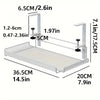 Measurement chart of a white tray with dimensions labeled.
