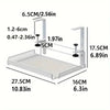 Measurement chart of a metal tray with dimensions labeled in centimeters and inches.