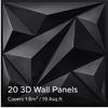 Black 3D wall panel with geometric design and text indicating quantity and coverage area.